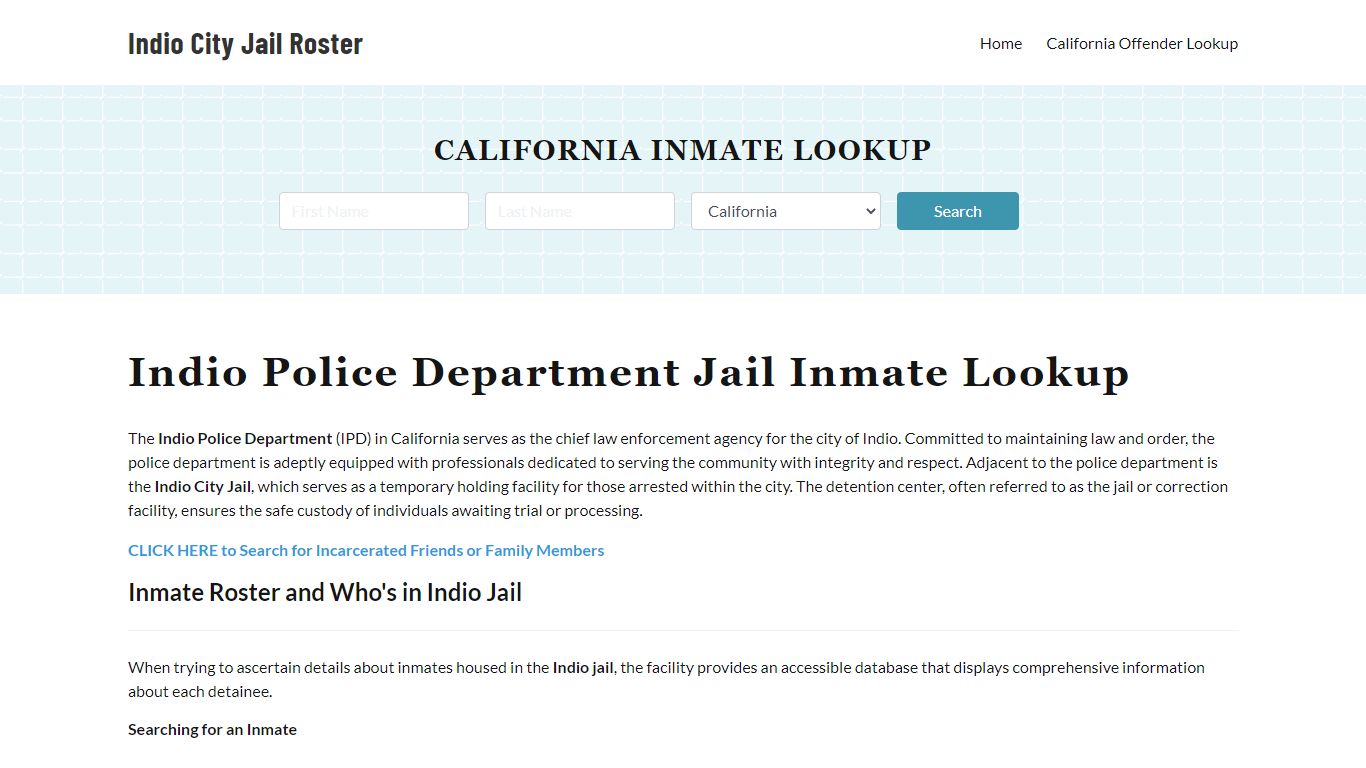 Indio Police Department & City Jail, CA Inmate Roster, Arrests, Mugshots