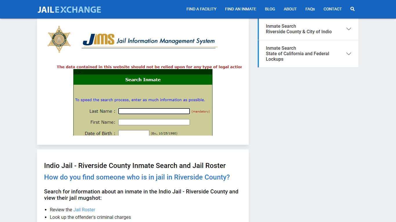Indio Jail - Riverside County Inmate Search - Jail Exchange